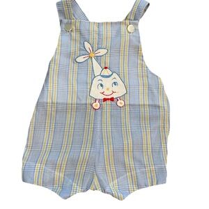 Baby B vintage boys bubble romper helicopter appliqué‎ pastel blue 6 mos 1970s
